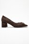 Velora Brown Patterned Buckle Women's Thick Heeled Shoes - 6