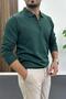 Men's Half Zipper Plain Pattern Polo Neck Sweater Green Edw424 - 2