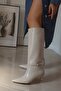Fall Kitten Heel Below-The-Knee Pointed Toe Piping Tape Detailed Matte Leather Women's Boots - 4