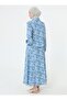 Hidden Placket Leaf Pattern Skirt Shirt Set - Blue Patterned - - 7
