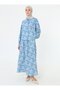 Hidden Placket Leaf Pattern Skirt Shirt Set - Blue Patterned -