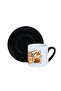 Autumn Themed Coffees No:5 Printed Gift Black Handle Single Porcelain Turkish Coffee Cup