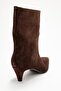 ALEO Brown Suede Genuine Leather Pointed-Toe Women's Short Heel Boots - 5
