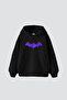 Bat Bat Printed Oversize Unisex Black Hoodie - 2