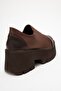Grena Brown Leather Scuba Women's Thick Soled Casual Shoes - 5