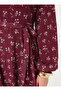 Floral Belted Balloon Sleeve Chiffon Modest Dress - Cream - Burgundy - - 7