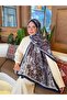 شال قطني ناعم منقوش من سلسلة Soon باللون الأزرق الداكن والبني ps110 - 4