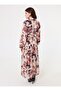 Shirt Collar Floral Print Belted Long Modest Dress - White - pink - - 3