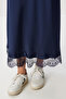 Lace Detailed Satin Midi Skirt Ldp0085 Dark Blue - 5