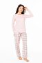 Women's Long Sleeve Six Checkered Pajama Set S26169 Crew Neck Buttoned - 2