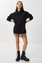 Hooded Oversize Ribbed Knitted Sweatshirt Len0042 Black - 2
