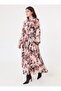 Shirt Collar Floral Print Belted Long Modest Dress - White - pink - - 2