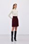 Button Detailed Mini Tweed Skirt - Burgundy - 4