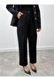 Women's Premium Pleated Buttoned Black Trousers - 3