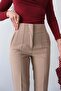 High Waist Straight Cut Double Breasted Detailed Fabric Trousers 4613 - Beige - 6