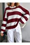 Women's Crew Neck Striped Oversize Knitwear Sweater Fmoda602 - 3