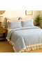 BLUE-BEIGE 100% Cotton Ruffled Yarn-Dyed Double Duvet Cover Set, Modern Striped Duvet Cover Set - 3