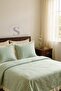 Green-Beige 100% Cotton Ruffle Yarn-Dyed Double Duvet Cover Set,Modern Striped Bedding Set - 3