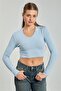 Women's V-Neck Long Sleeve Bodysuit - Blue