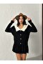 Women's Black Elegant Collar Blouse Skirt Knit Top and Bottom Set - 2