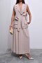 Trend Double Breasted Tie-Up Vest and Long Skirt Set D004 - Beige - 6