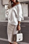 New Season Women's Long Sleeve V-Neck Viscose Two Thread Blouse and Mini Skirt Two-Piece Set - 2