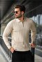 Stone Color Half Zipper Polo Neck Knitwear Sweater E7426