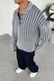 Navy Blue Knitted Patterned Premium Oversize Polo Neck Sweater - 3