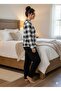Women's Black Plaid Plush Pajama Set - 2