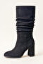 Women's Black Suede Heeled Boots – Thick Heels