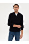 Navy Blue Slim Fit High Neck Zippered Knitwear Sweater 50317363-Vr033 - 3