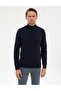 Navy Blue Melange Slim Fit Half Turtleneck Basic Knitwear Sweater 50315457-Vr120