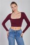 Women's Square Neck Bodysuit - Burgundy - 3