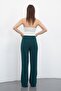 Nira Women's Maxi Length Flared Trousers-Emerald Green - 5