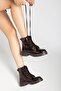 Women's Brown Leather Lace-Up and Zippered Boots - 4