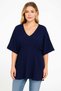 Women's Plus Size Navy Blue, Collar and Sleeve Mouth Lace Detailed V-Neck Tunic 65N39176