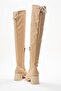 Women's Over-The-Knee Stretch Heeled Boots; Beige Suede - 4