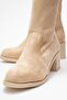 Women's Knee-High Stretch Heeled Boots; Beige Suede - 3