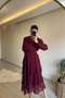 Women's Layered Ruffled Belted Midi Chiffon Dress NM004 - 4