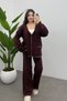 Women's Burgundy Pocket Detailed Shepherd Stitch Cardigan Pants Bottom Top Knitwear Set - 5