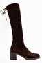 Women's Knee-High Stretch Heeled Boots; Brown Suede - 2