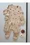 Baby Floral Patterned Beige Long Sleeve Jumpsuit