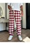 Burgundy White Harajuku Square Pattern Unisex Pajamas Sweatpants