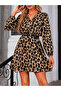 Women's Double Breasted Collar Belted Leopard Print Modal Fabric Mini Dress - 2