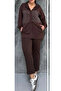 Women's Brown Sequin Embroidered Hooded Zipper Closure Jacket Elastic Waist Pants Plus Size Set - 4