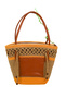 Jutty Orange Striped Jute Straw Beach Bag with Tan Leather Handles Drawstring Summer Shoulder Bag Bohemian Tote - 2