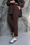 Women's Brown Sequin Embroidered Hooded Zipper Closure Jacket Elastic Waist Pants Plus Size Set - 3