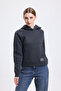 Women's Anthracite Hooded Pocketed 3 Thread Sweattshirt - 3