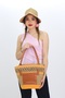 Jutty Orange Striped Jute Straw Beach Bag with Tan Leather Handles Drawstring Summer Shoulder Bag Bohemian Tote - 5