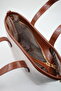 Women's Cream Tan Patent Leather Zipper Closure Lined Cross Strap Hand and Shoulder Bag - 5